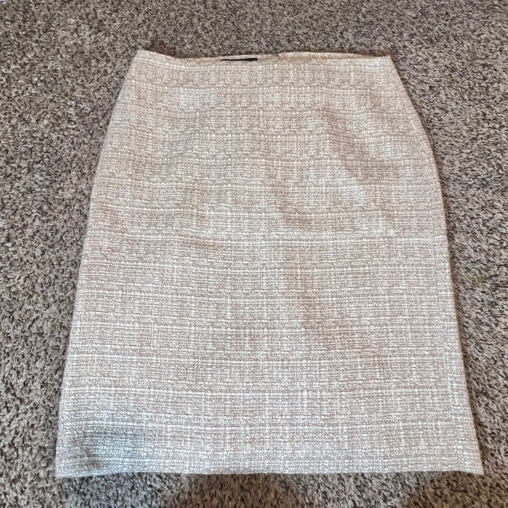 Talbots Womens Size 8 Cream Tan Tweed Pencil Skirt Metallic Shimmer Lined VN1953
